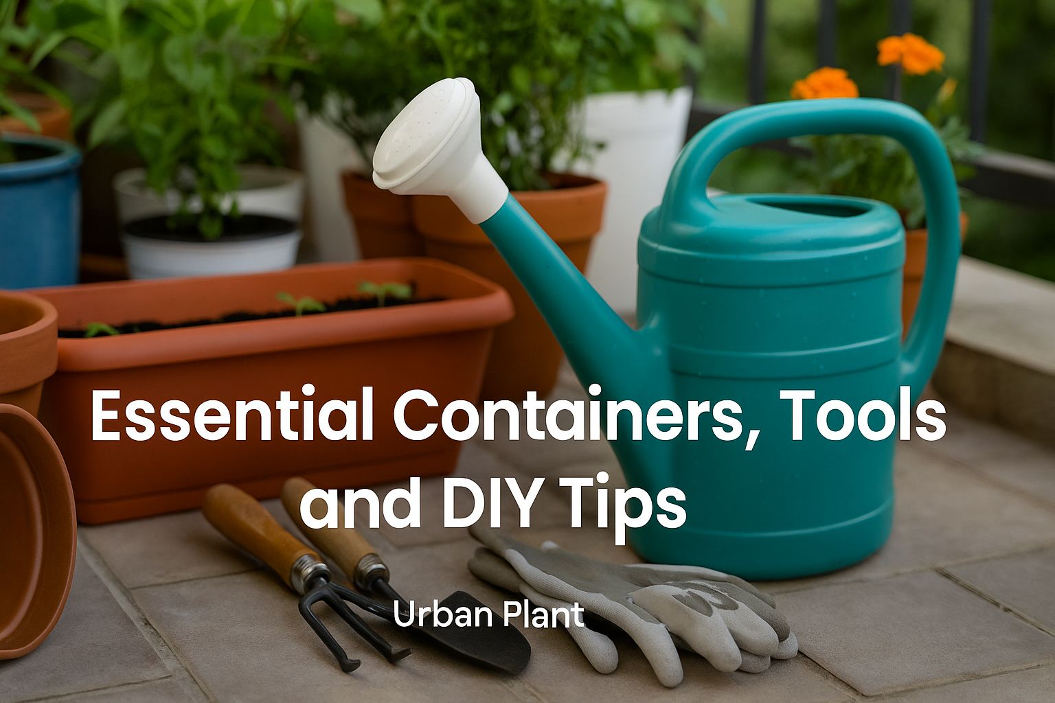 essential balcony gardening containers, tools, gloves, watering can, and DIY setup tips — Urban Plant